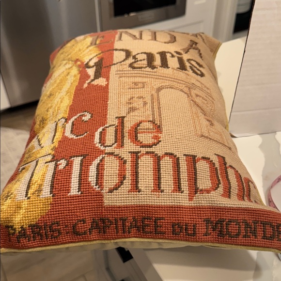 Weekend in Paris Needlepoint Pillow -  Arc de Triomphe Parisian Red and Cream - Picture 1 of 7